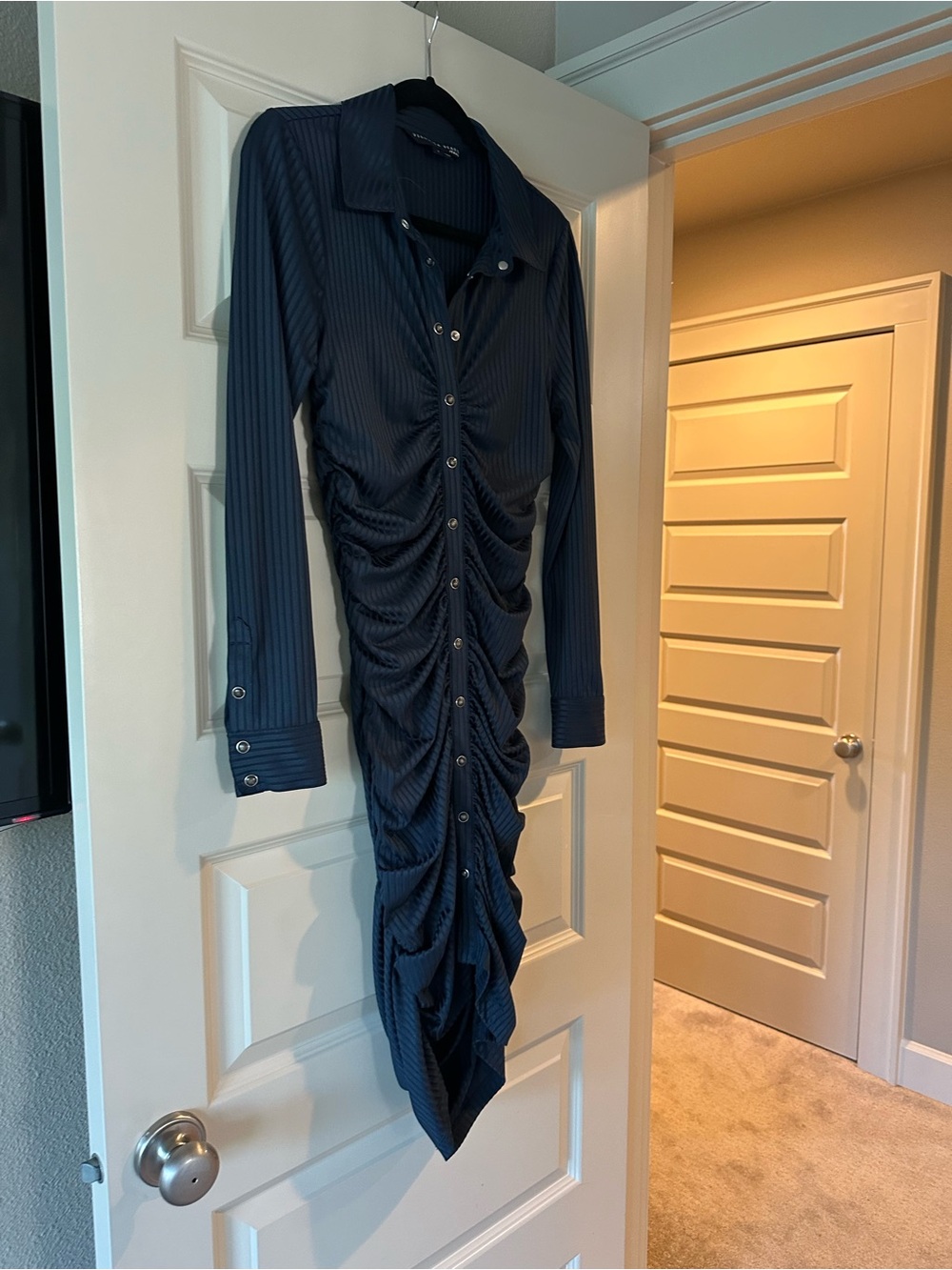 Veronica Beard Davila Navy Ruched Button-Front Bodycon Dress View 5